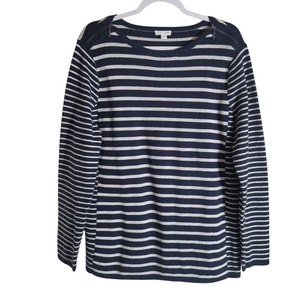 J. Jill‎ Striped Nautical Sweater Women's Size Large Navy White Preppy Casual